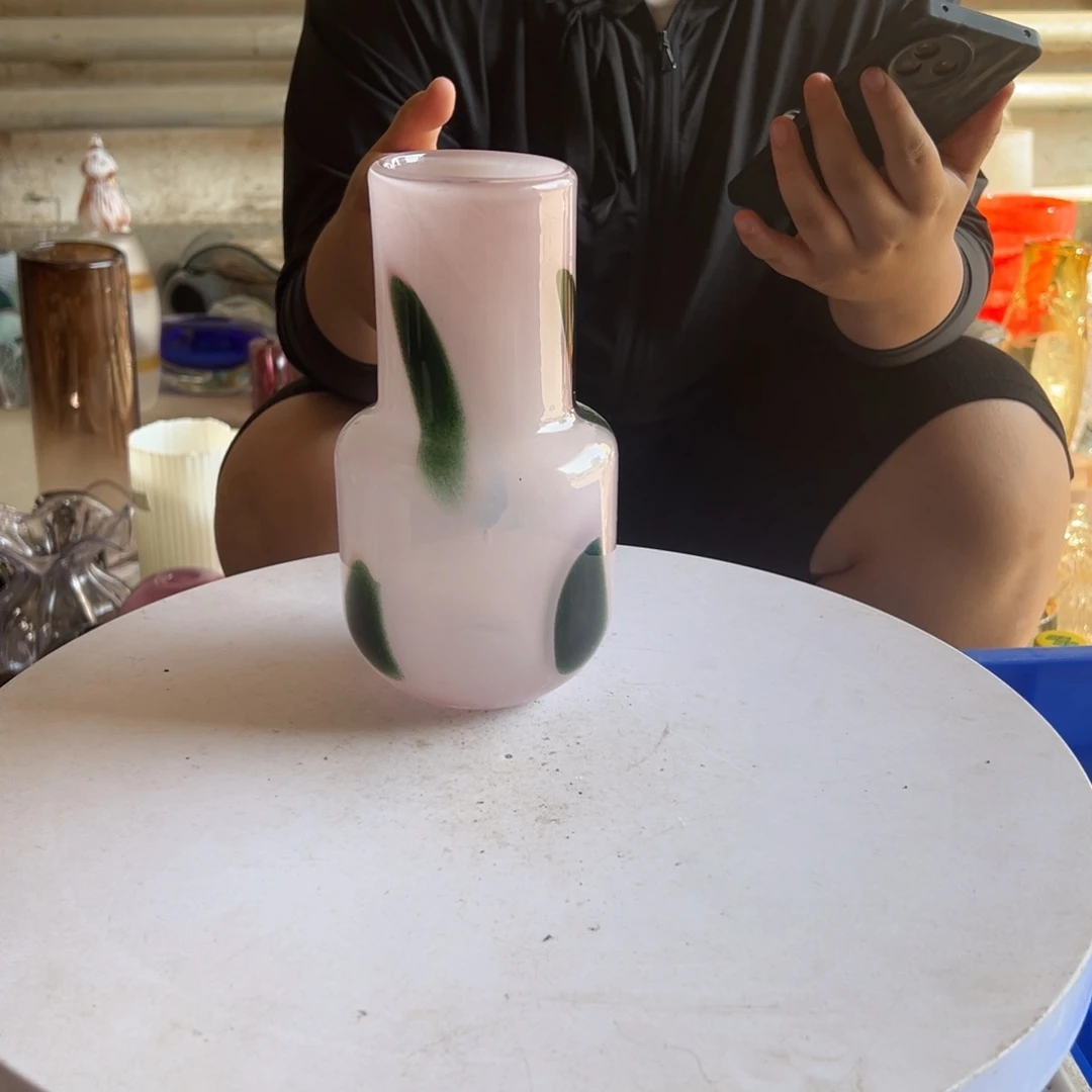 粉色高度20琉璃花器摆件微瑕