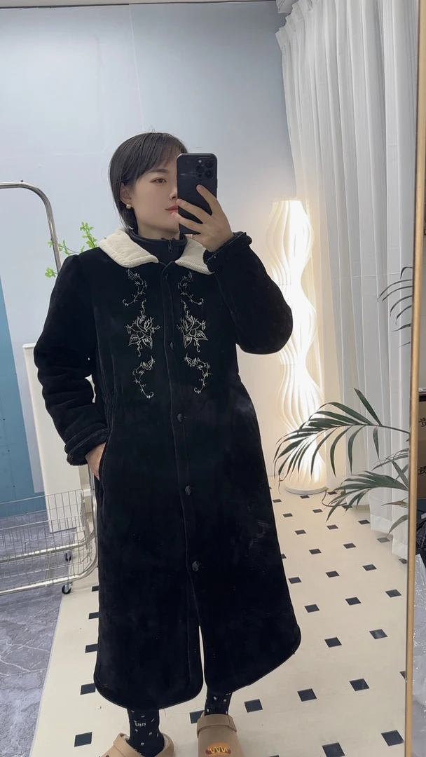 小香风重工刺绣三层加厚加绒保暖可外穿家居服