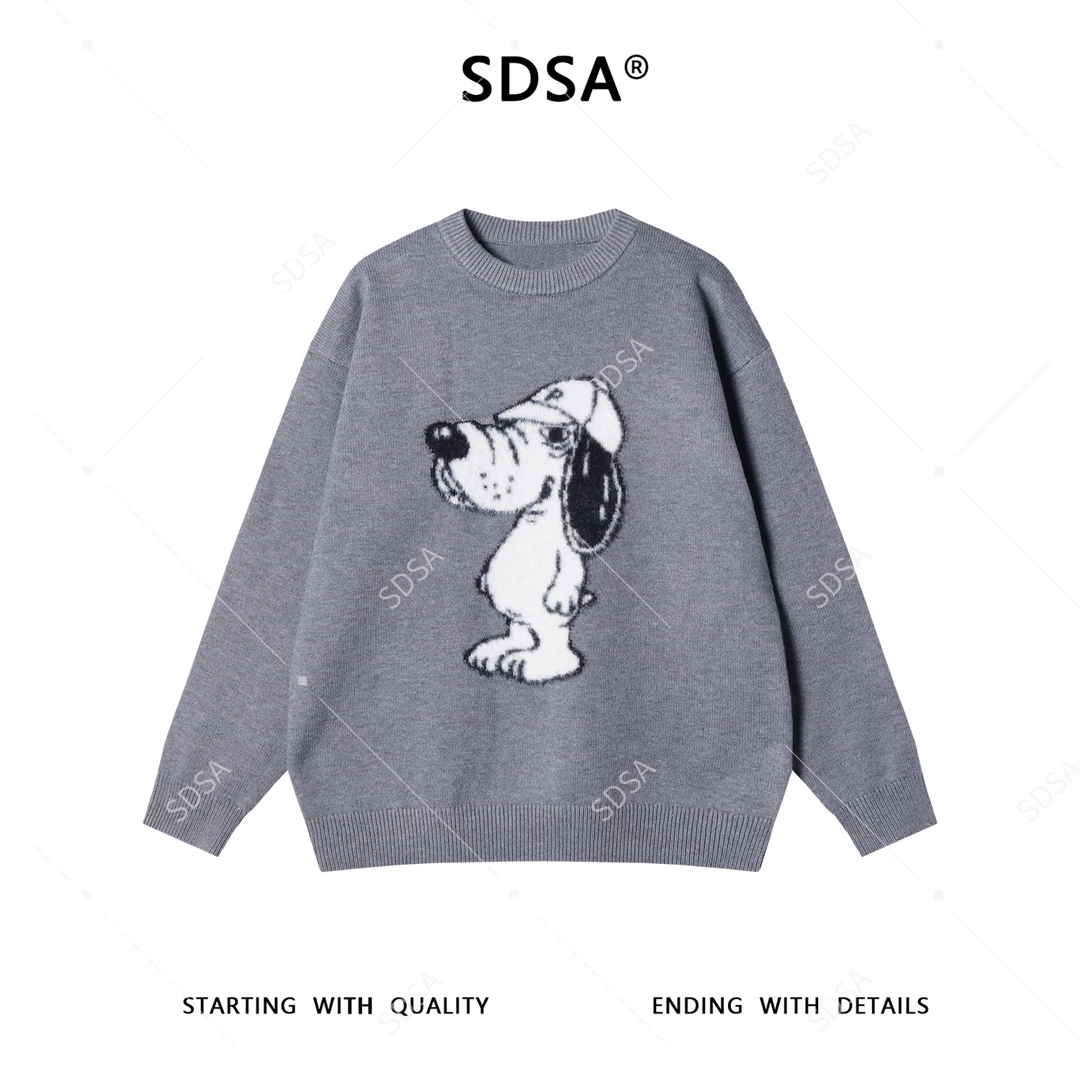 SDSA男士秋冬新款痞帅男装潮流卡通小狗设计圆领毛衣百搭宽松上衣