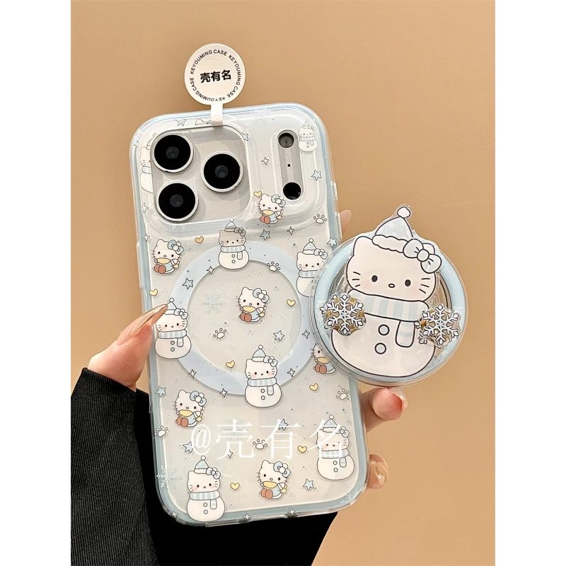 可爱雪人kitty旋转磁吸支架适用苹果17手机壳iPhone16/15二合一14