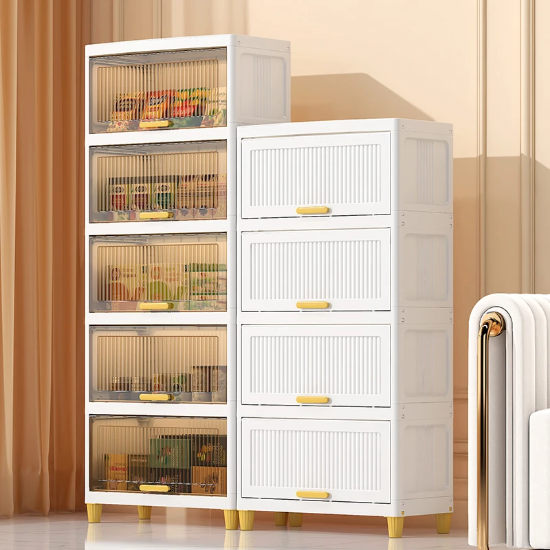 翻盖式透明收纳柜客厅家用常规落地柜子储物柜置物架玩具整理柜