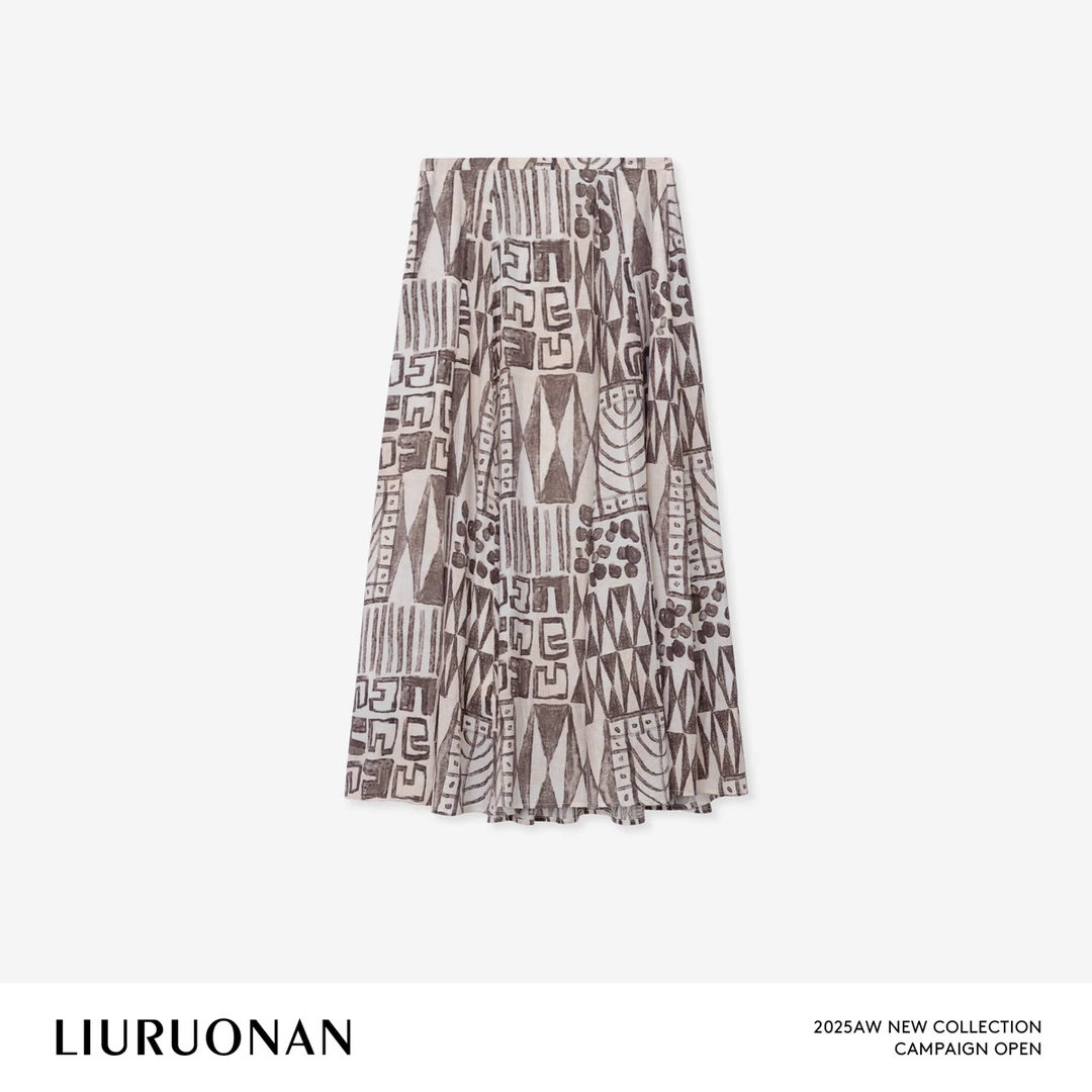 LIURUONAN 25FL【几何画报】复古艺术气质半身裙秋季高腰显瘦A字裙