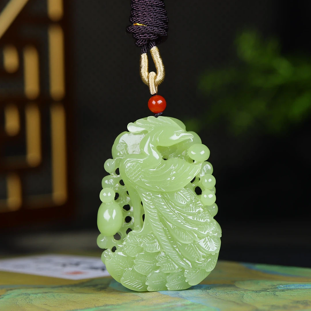 111267和田玉黄玉凤舞九天挂件