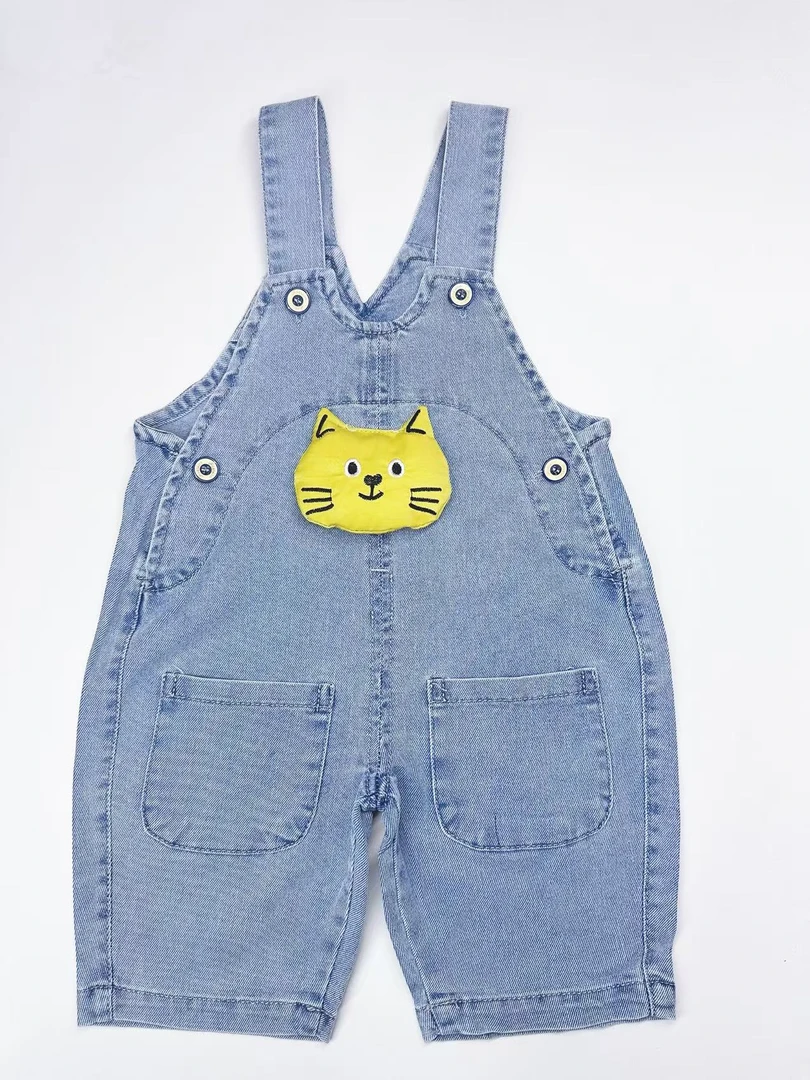 夏季儿童牛仔背带裤七分裤两用档连体