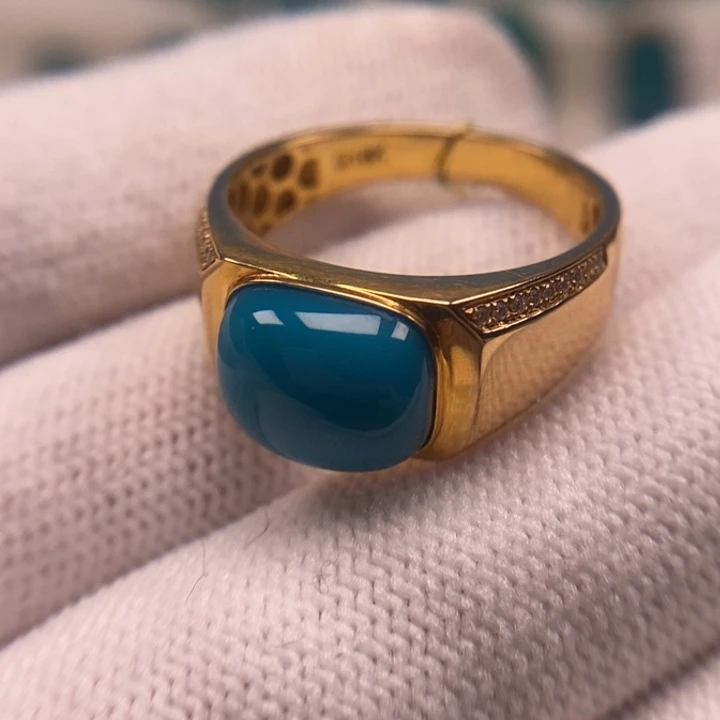 18K金镶嵌绿松石珠宝奇石男戒AA822