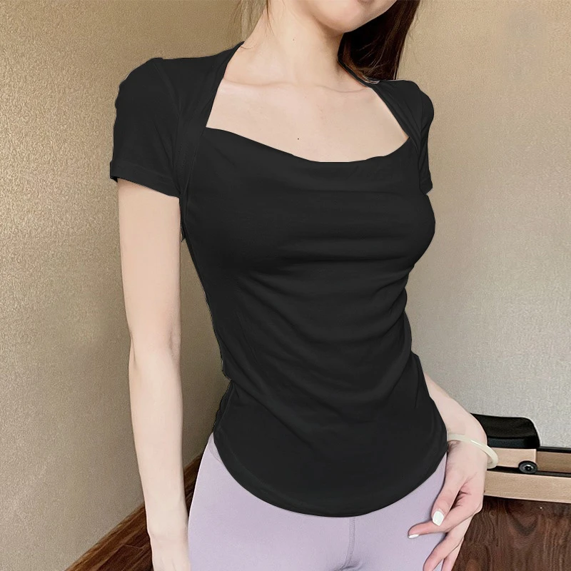 夏季薄款速干专业健身t恤普拉提瑜伽纯欲修身显瘦运动短袖上衣女