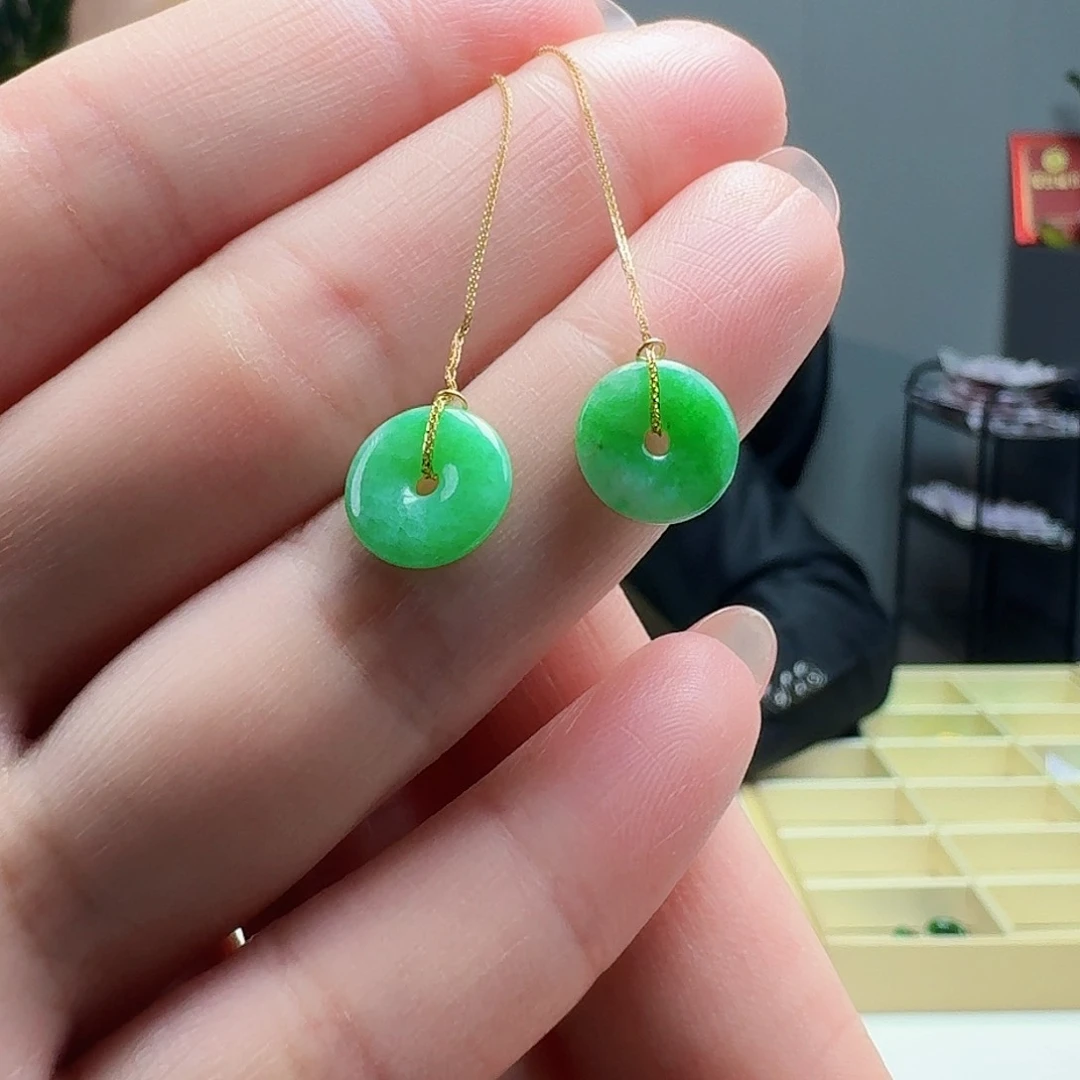 翡翠耳饰18K金镶嵌天然