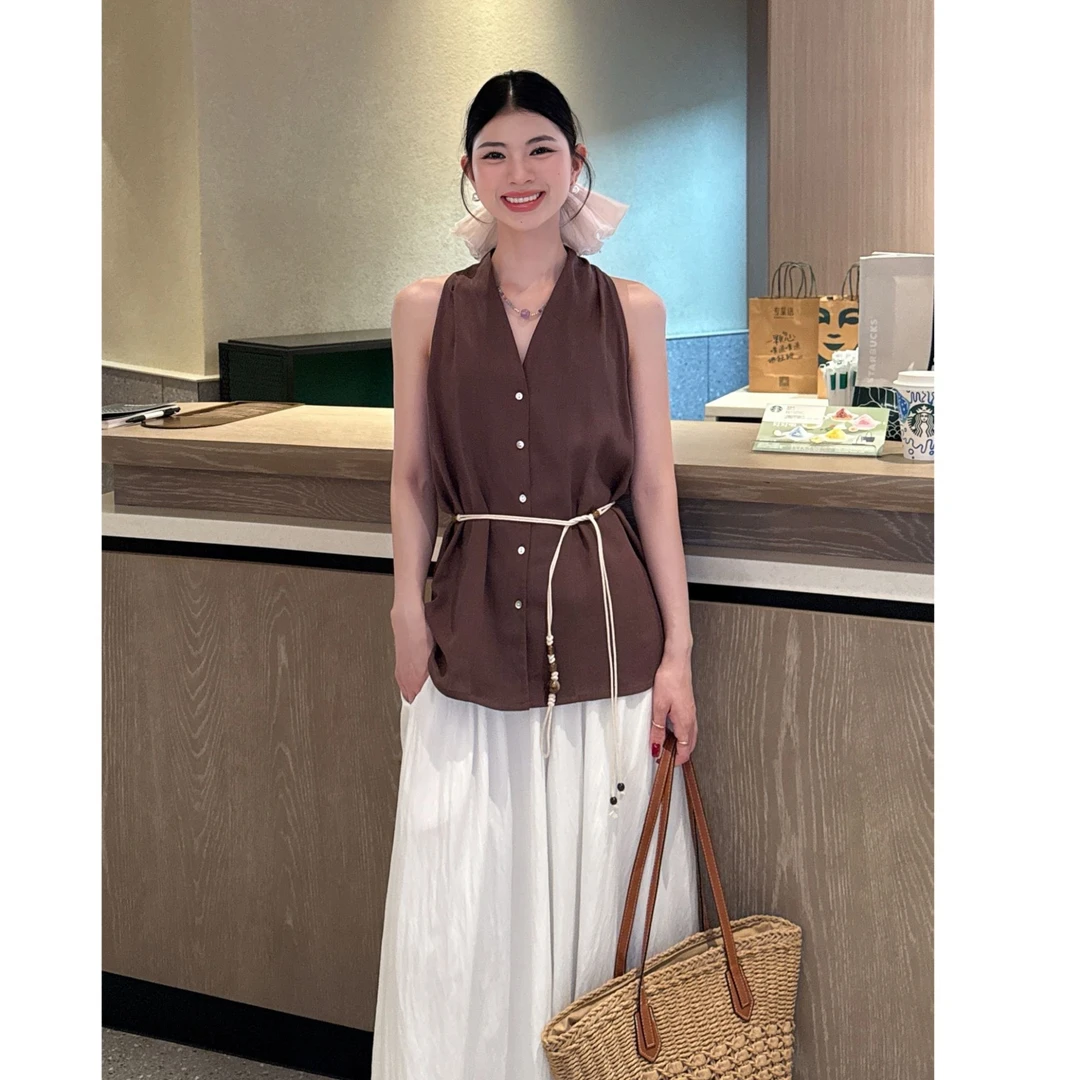 李慧一【素简轻香】法式轻奢时尚夏季宽松设计感亚麻显瘦气质上衣