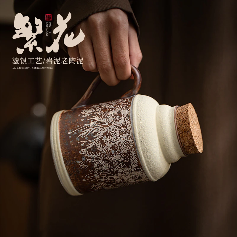 复古粗陶鎏银小暖壶家用陶瓷功夫茶具配件泡茶壶创意大容量焖茶壶