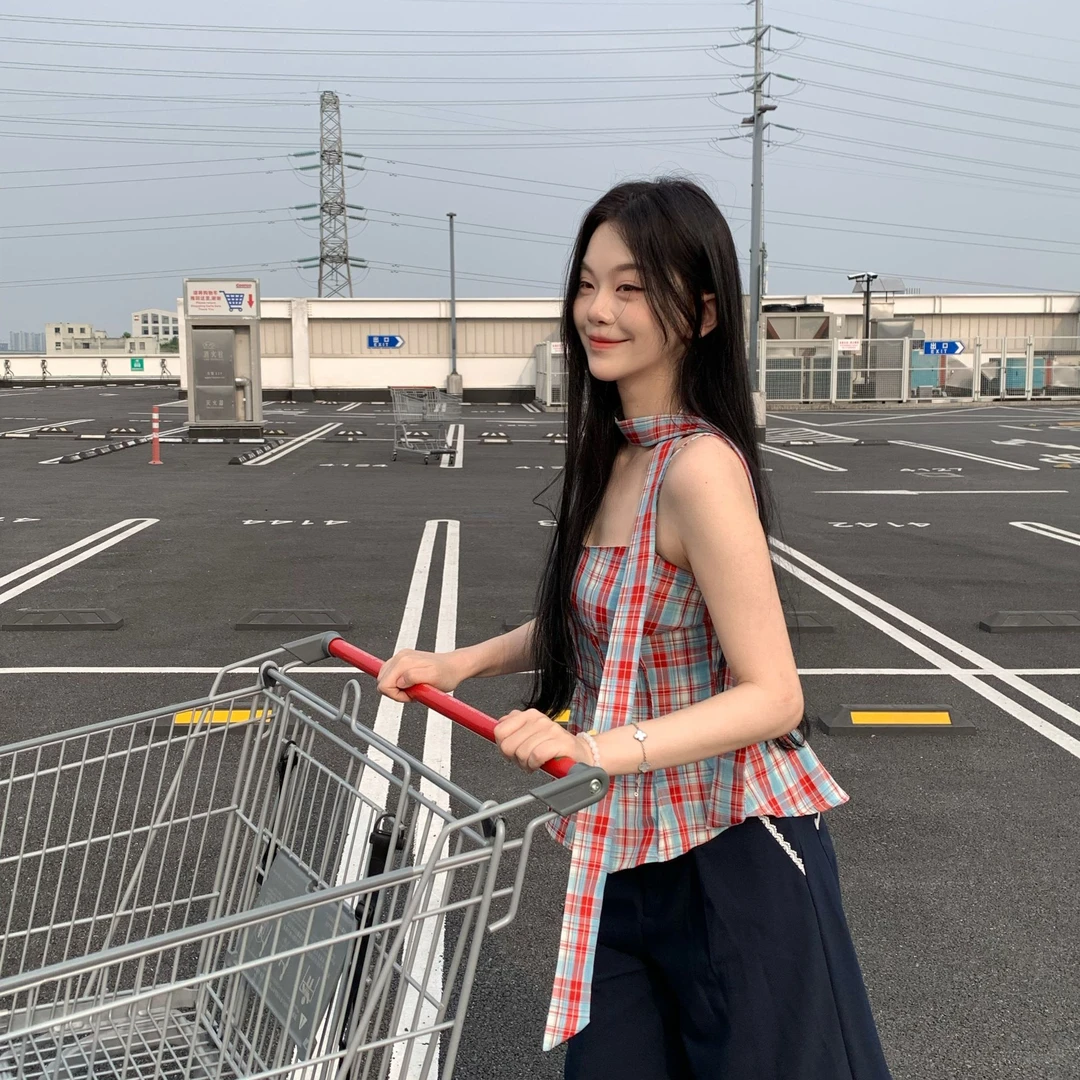 【红格吊带】2025SS休闲时尚风夏季红格吊带- XKK2025018