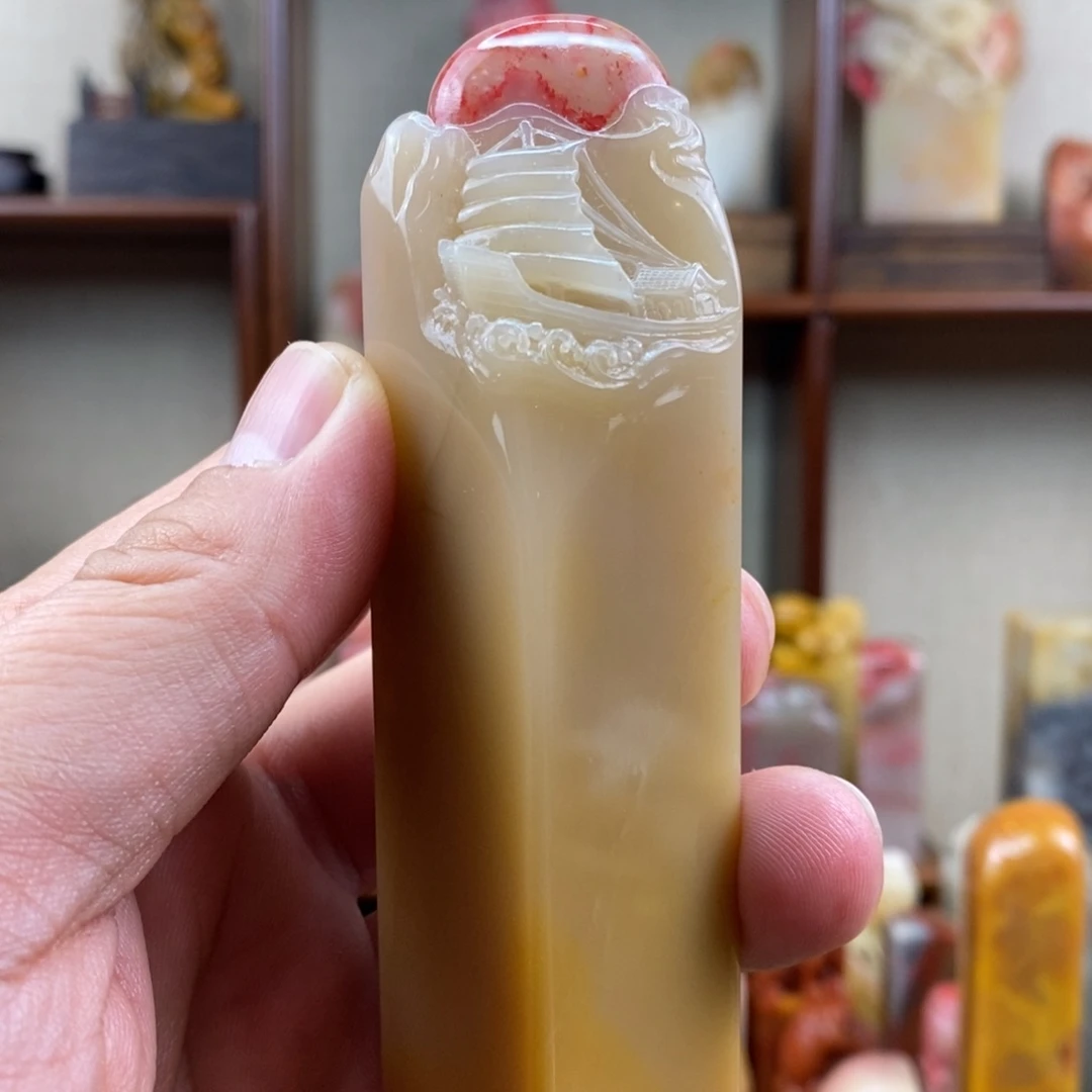 巴林石印石巴林鸡血石手工雕钮章