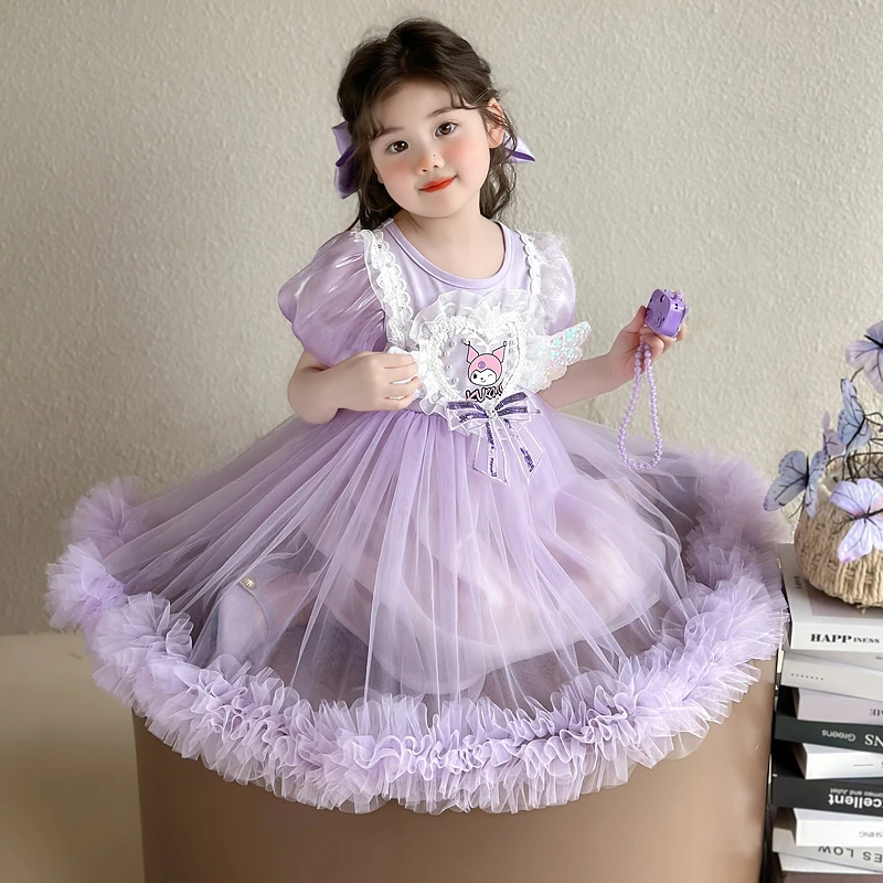 女童库洛米公主裙小女孩夏装2025新款洋气好看儿童蓬蓬网纱连衣裙