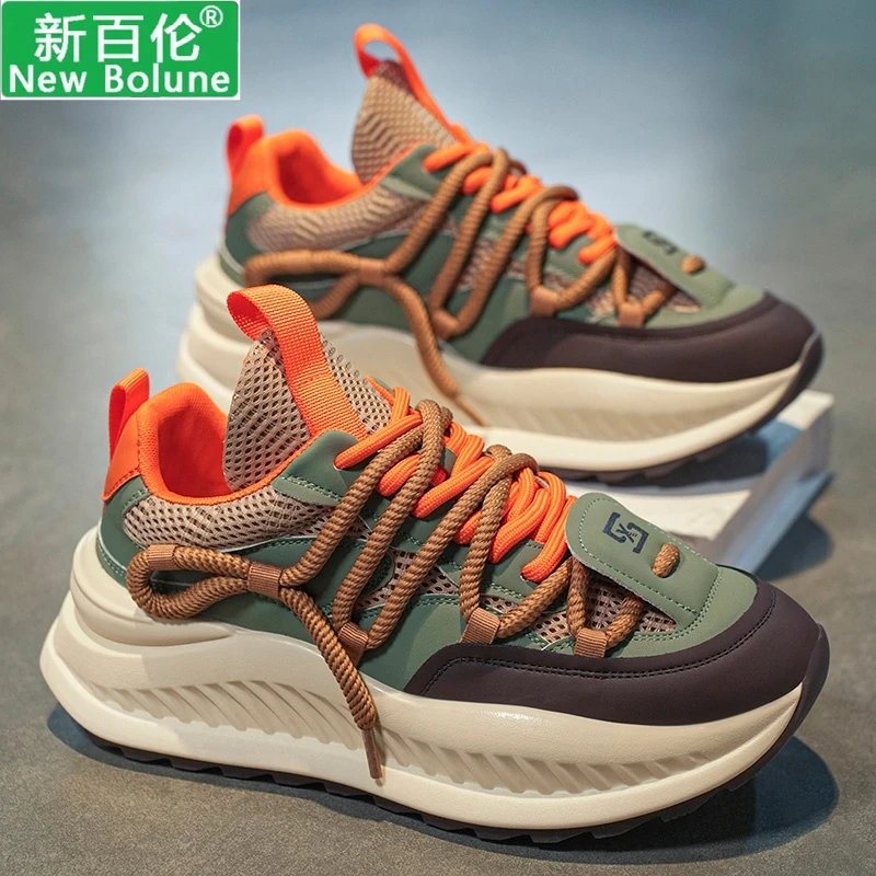 新百伦男鞋2025秋季新款休闲透气网面时尚运动旅游鞋厚底老爹鞋子
