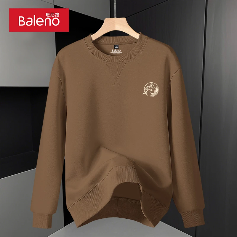 班尼路复古风咖色卫衣男春秋大码宽松重磅潮流中国风印花上衣PCB