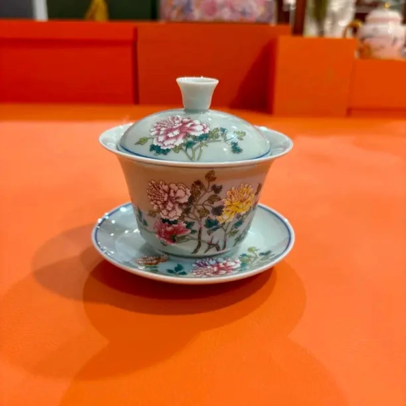 仿古富贵牡丹三才盖碗-y43