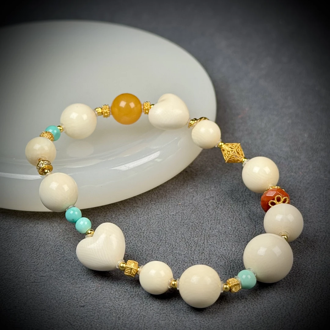 A041 天然猛犸牙 爱心手串 独家设计款 支持鉴定