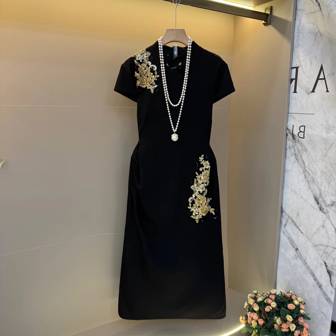 新中式复古盘扣旗袍女夏季新款立领气质显瘦性感百搭连衣裙7208