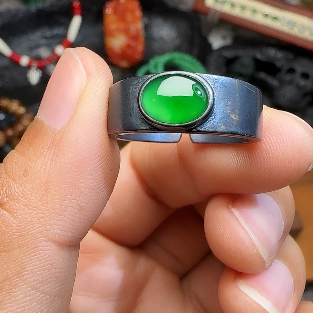 雅***水翡翠银S925镶嵌戒指