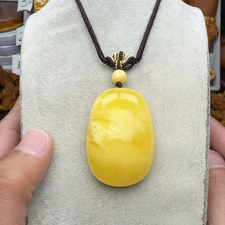 蜜蜡未镶嵌裸石天然蜜蜡金白拉丝吊坠