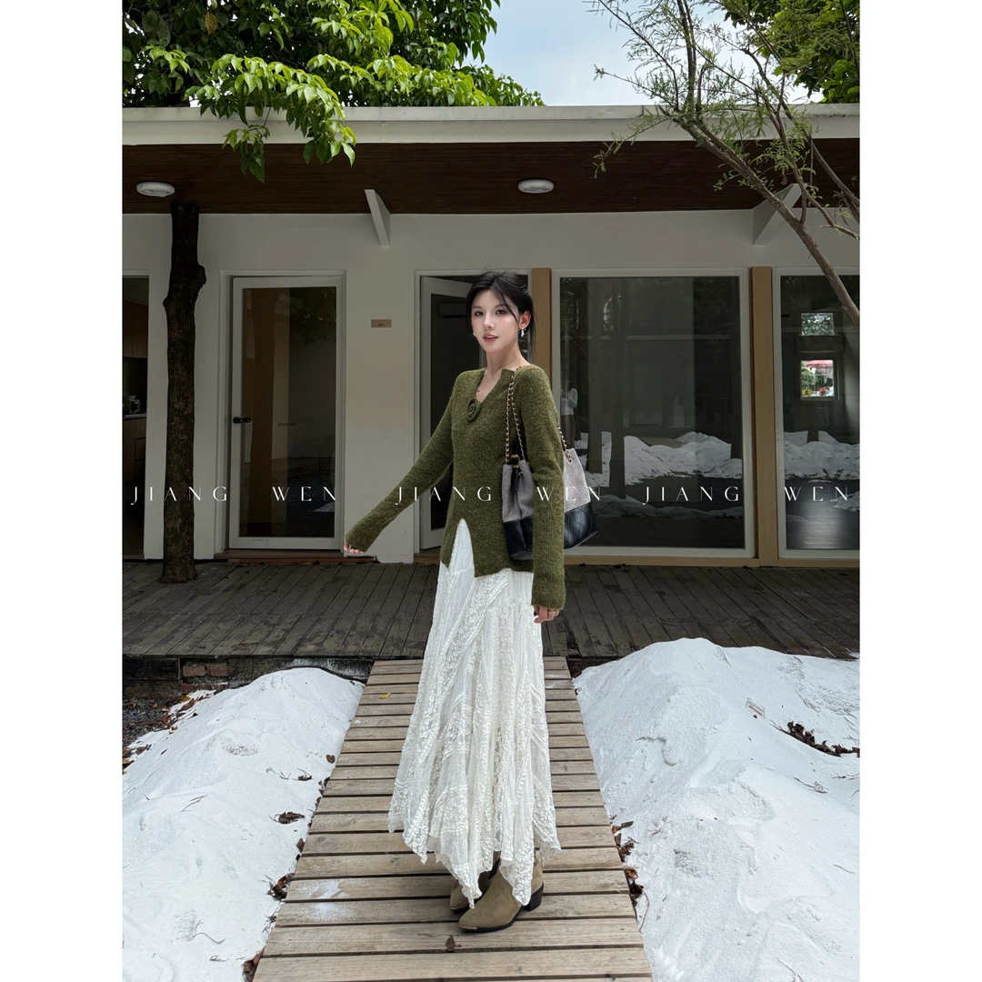 【温莎半裙】花卉绣花不规则显瘦长款A字半身裙