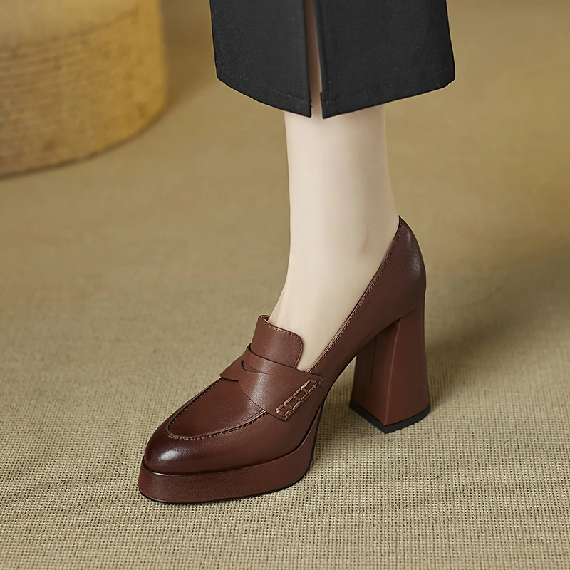 法式复古尖头高跟鞋9.5厘米粗跟防水台单鞋女2025新款春季时装鞋