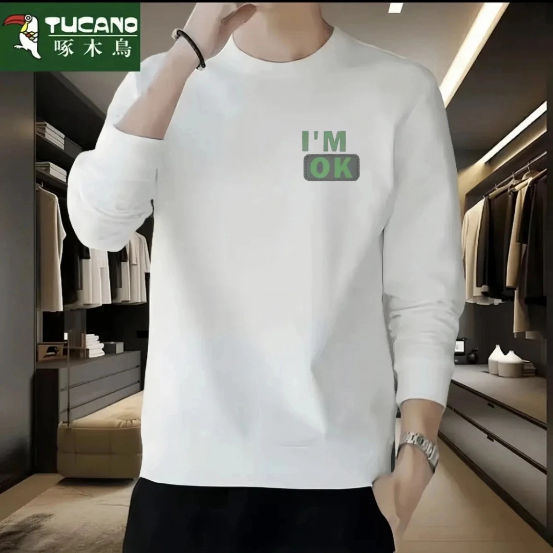 啄木鸟秋冬加绒印花男装韩版男士加厚卫衣透气时尚秋季圆领宽松