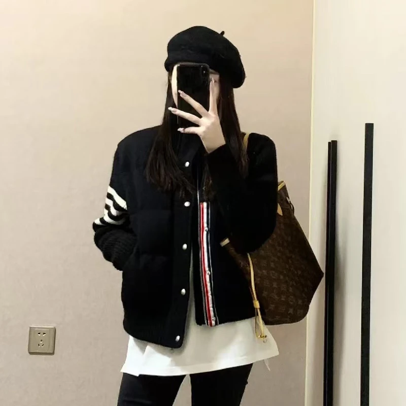 300斤特大码女装韩版休闲针织拼接棉服女慵懒风冬季保暖棉衣外套