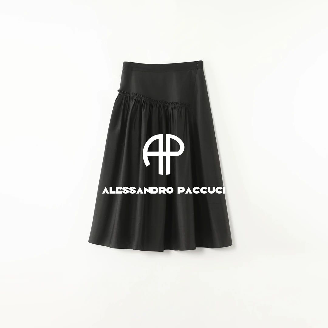 AP洛哥53119QB【双宫半裙】黑标/100桑蚕丝A字拼接打褶时尚气质半裙