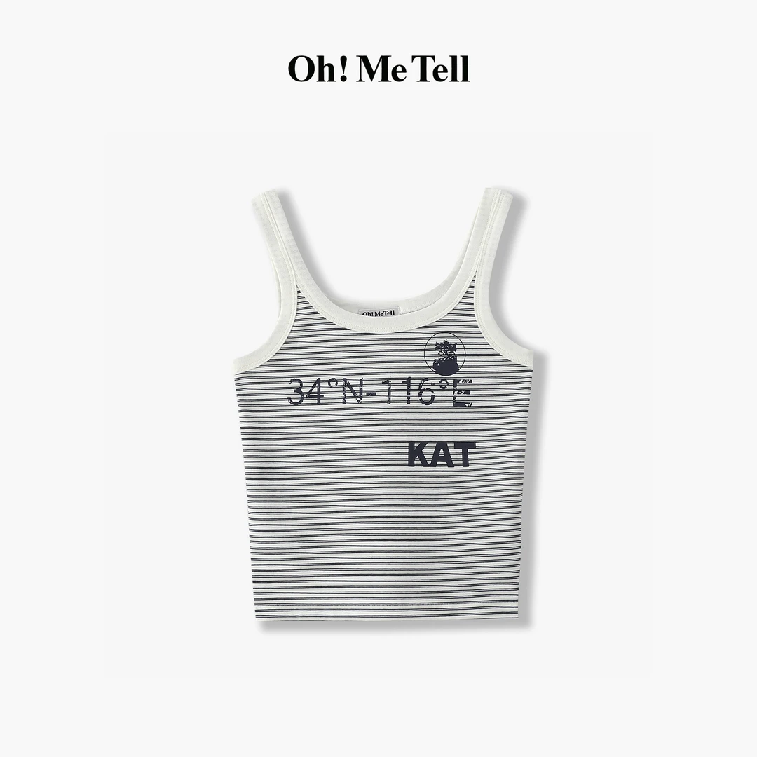 Oh！Me Tell【LCD同款】夏季字母印花修身显瘦短款条纹背心上衣女