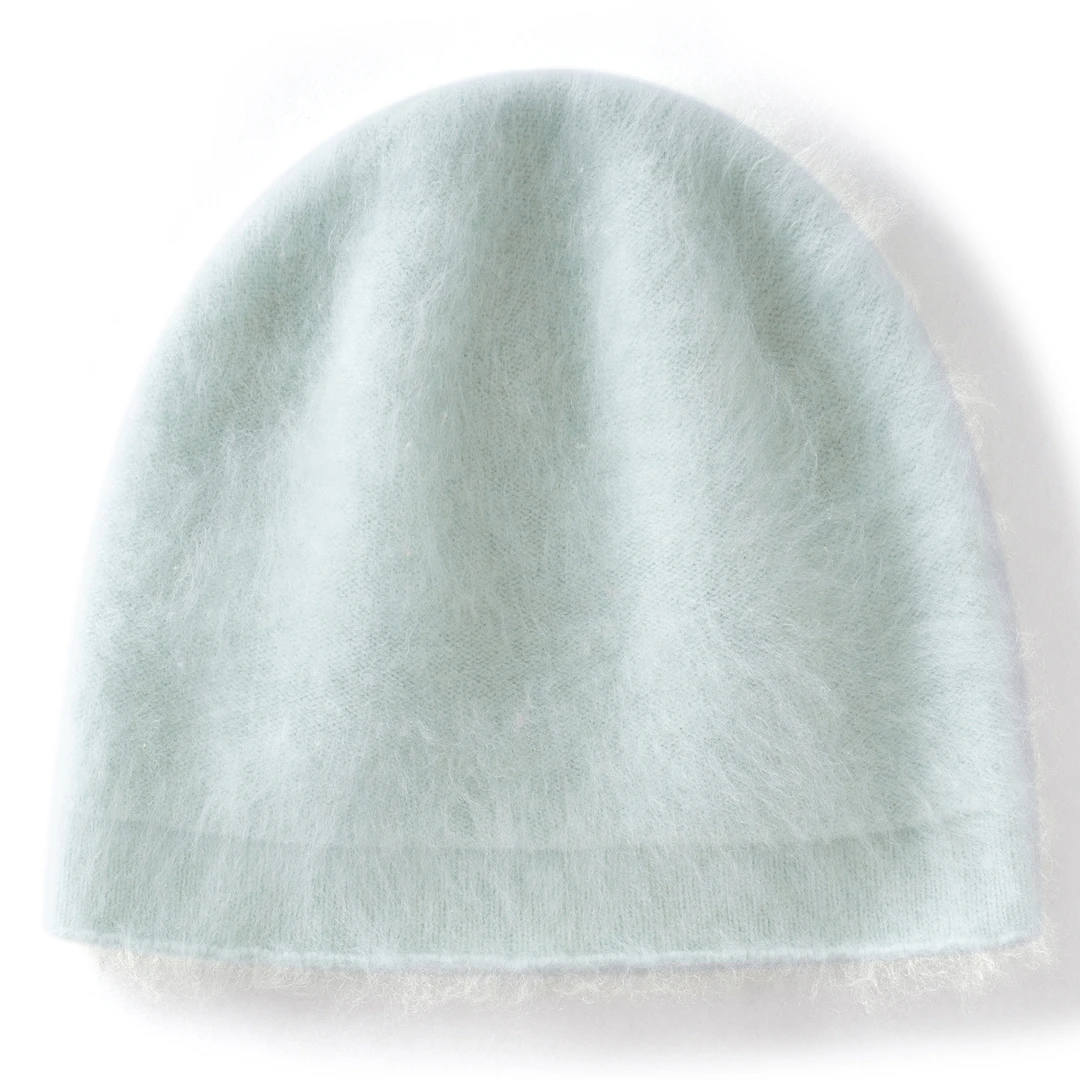 秋冬新款100%羊毛百搭时尚拉毛针织卷边无缝帽子