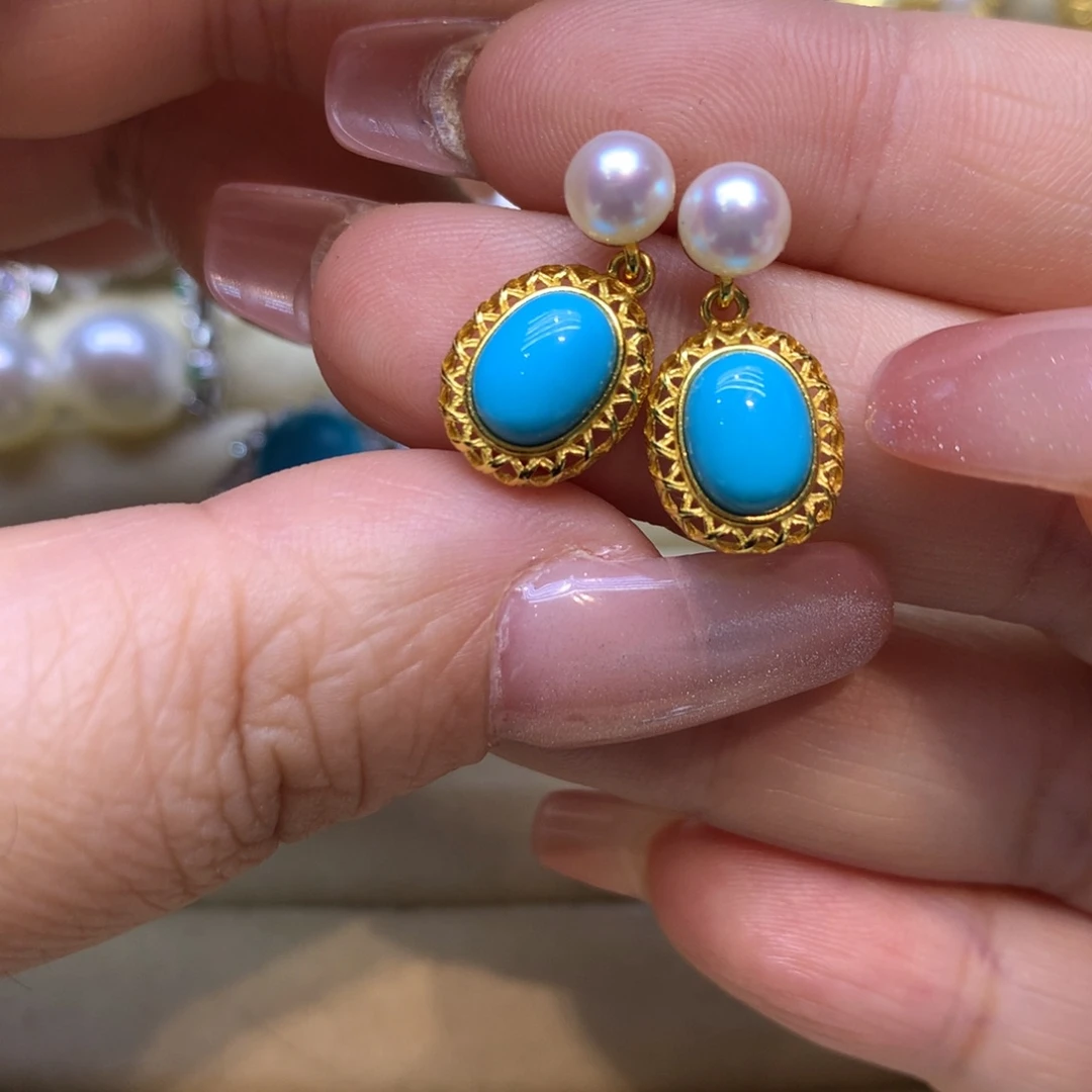 银S925镶嵌绿松石耳饰