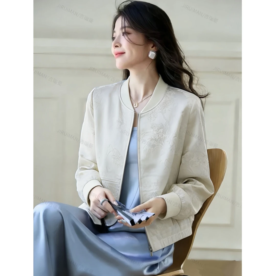 福利清仓-F120春秋新中式气质休闲长袖印花百搭短款外套