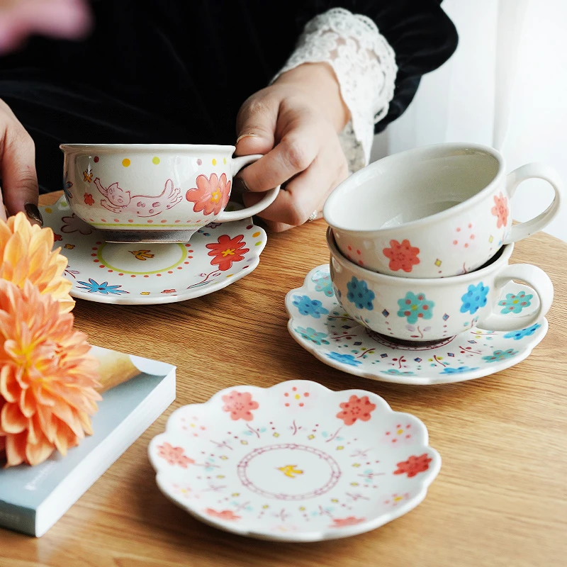 曲奇花园釉下彩中古咖啡杯碟240ml