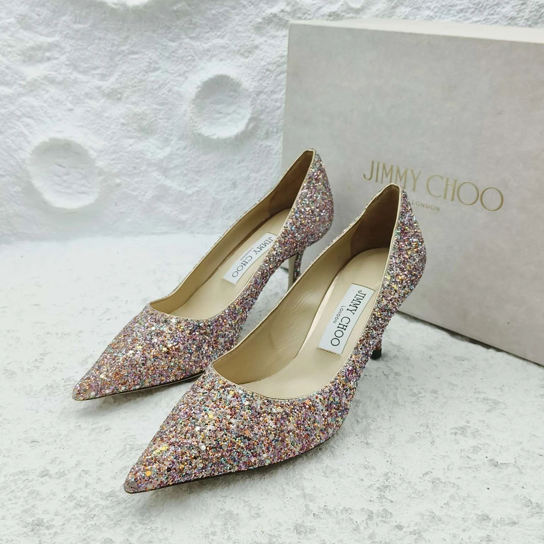 全新未使用 JIMMY CHOO/吉米周 /38码/彩色亮片高跟鞋/D7725