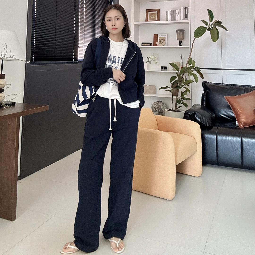 【丽姐女装】藏青卫裤|纯净春季 全棉软糯舒适显瘦遮胯休闲裤K0339