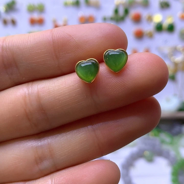 和田玉银S925镶嵌耳饰