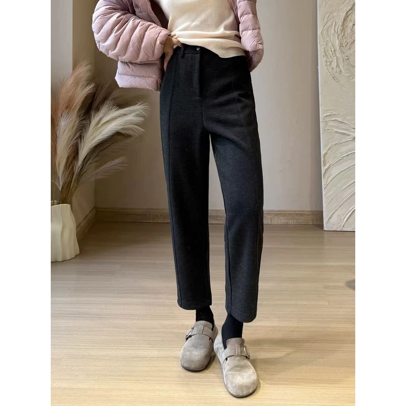 1990 西裤秋冬气质毛呢裤休闲裤高腰弹力