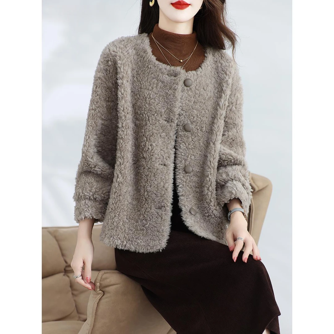 高端颗粒绒皮草外套女装短款羊剪绒甜美简约减龄百搭保暖羊毛大衣
