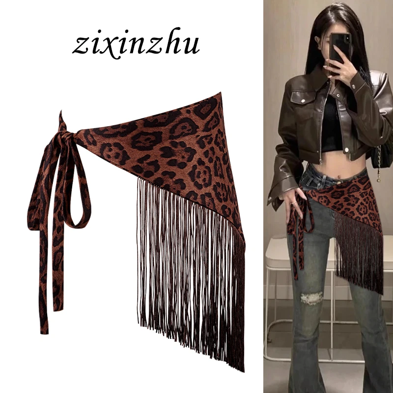 三角巾腰封女配牛仔裤豹纹流苏腰带复古美式辣妹裙子配饰街舞屁帘
