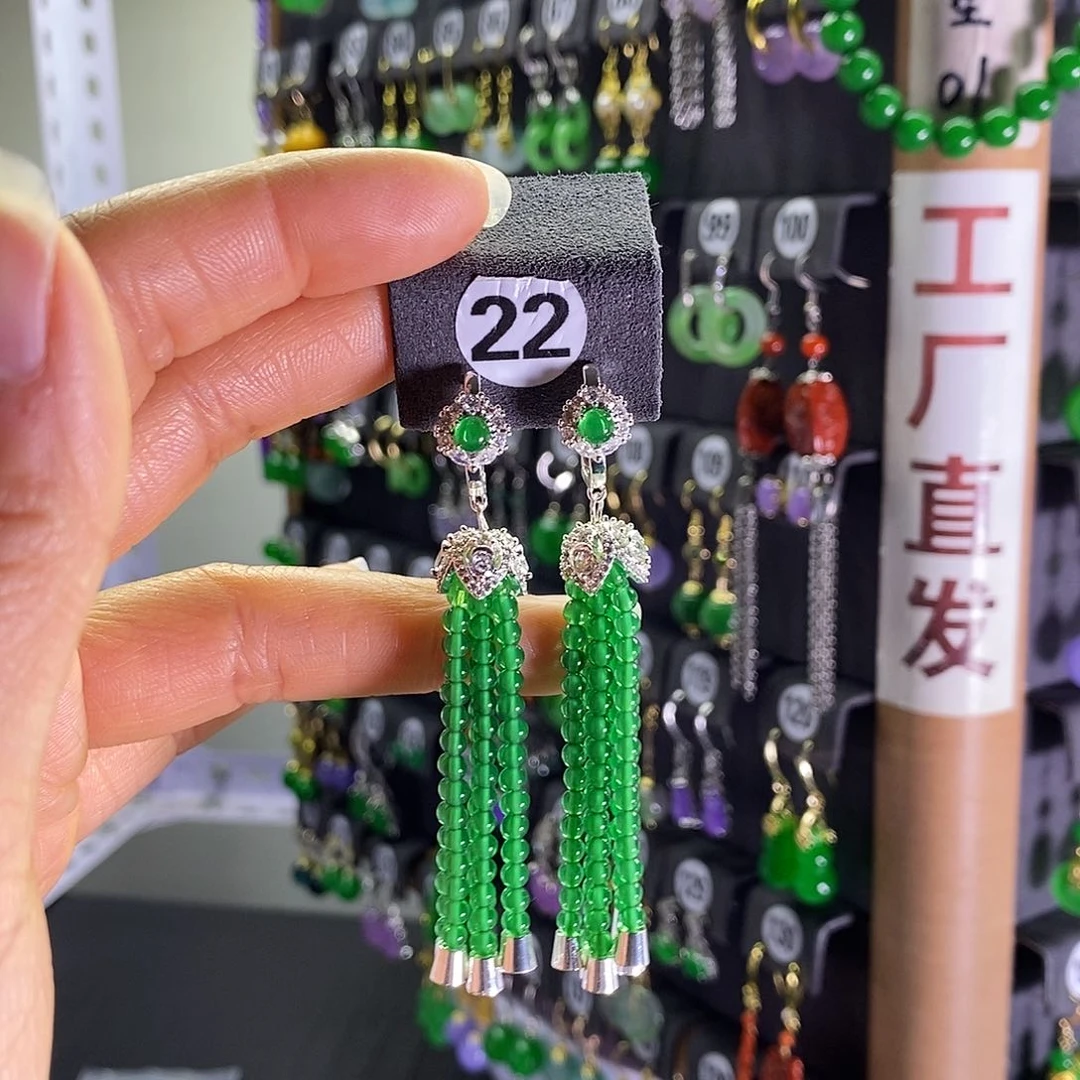 银S925镶嵌翡翠耳饰22