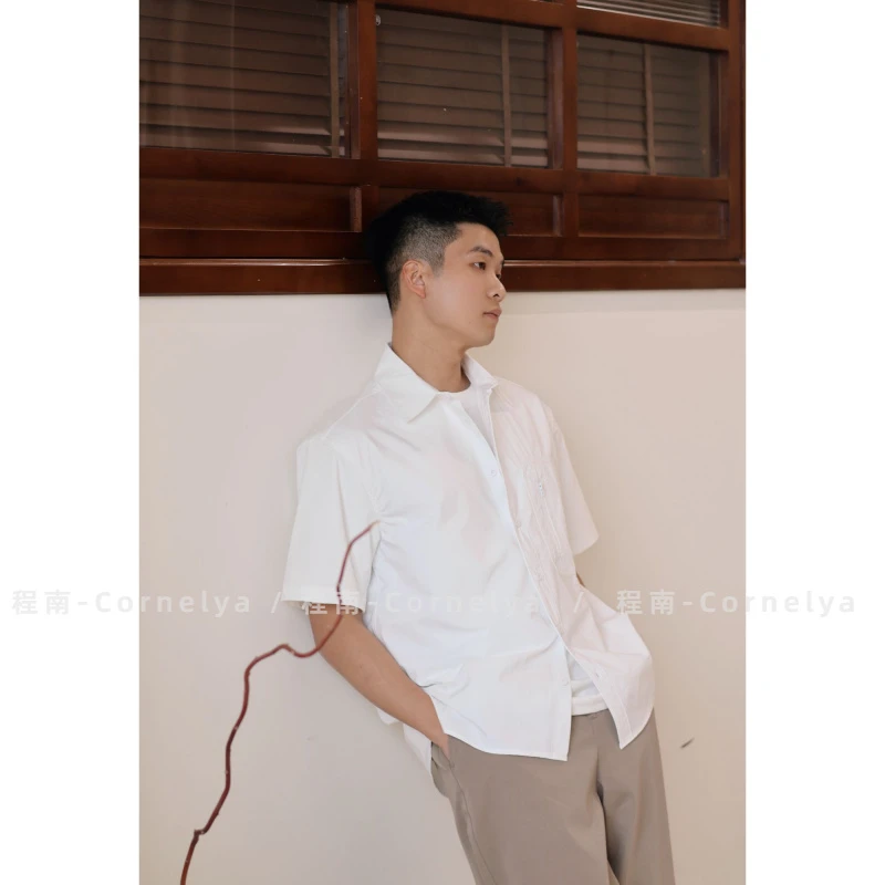 C / Cornelya 城市通勤’INS极简拼接拉链口袋百搭宽松短袖衬衫T恤