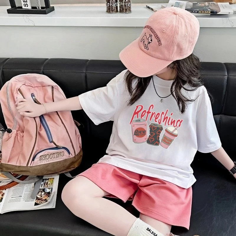 女童纯棉短袖t恤2025新款夏季儿童宽松中童洋气半袖卡通圆领上衣