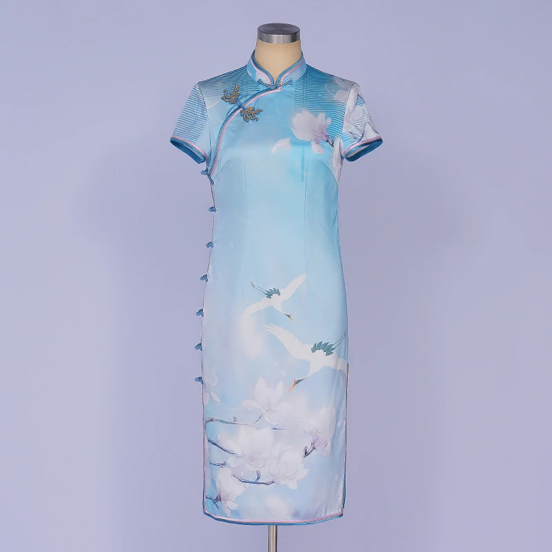 金吴针 55068 中国风旗袍裙全开襟气质优雅修身夏季