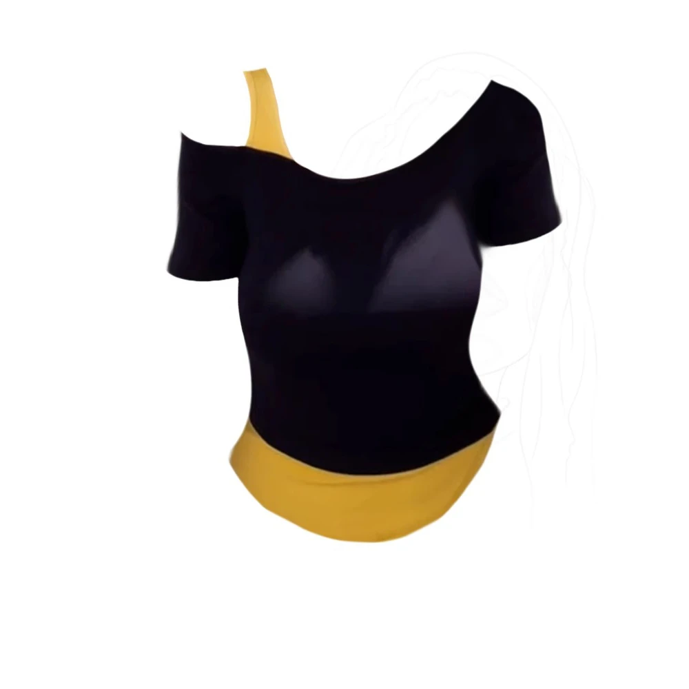 Notdefined韩系假两件斜肩短袖T恤女夏季纯欲修身设计感别致上衣