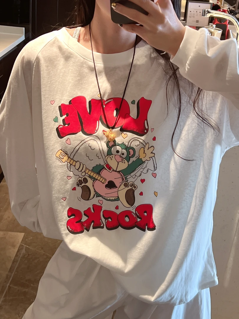 xxxwxz王希之 可爱童趣玩偶字母印花长袖T恤#Z990