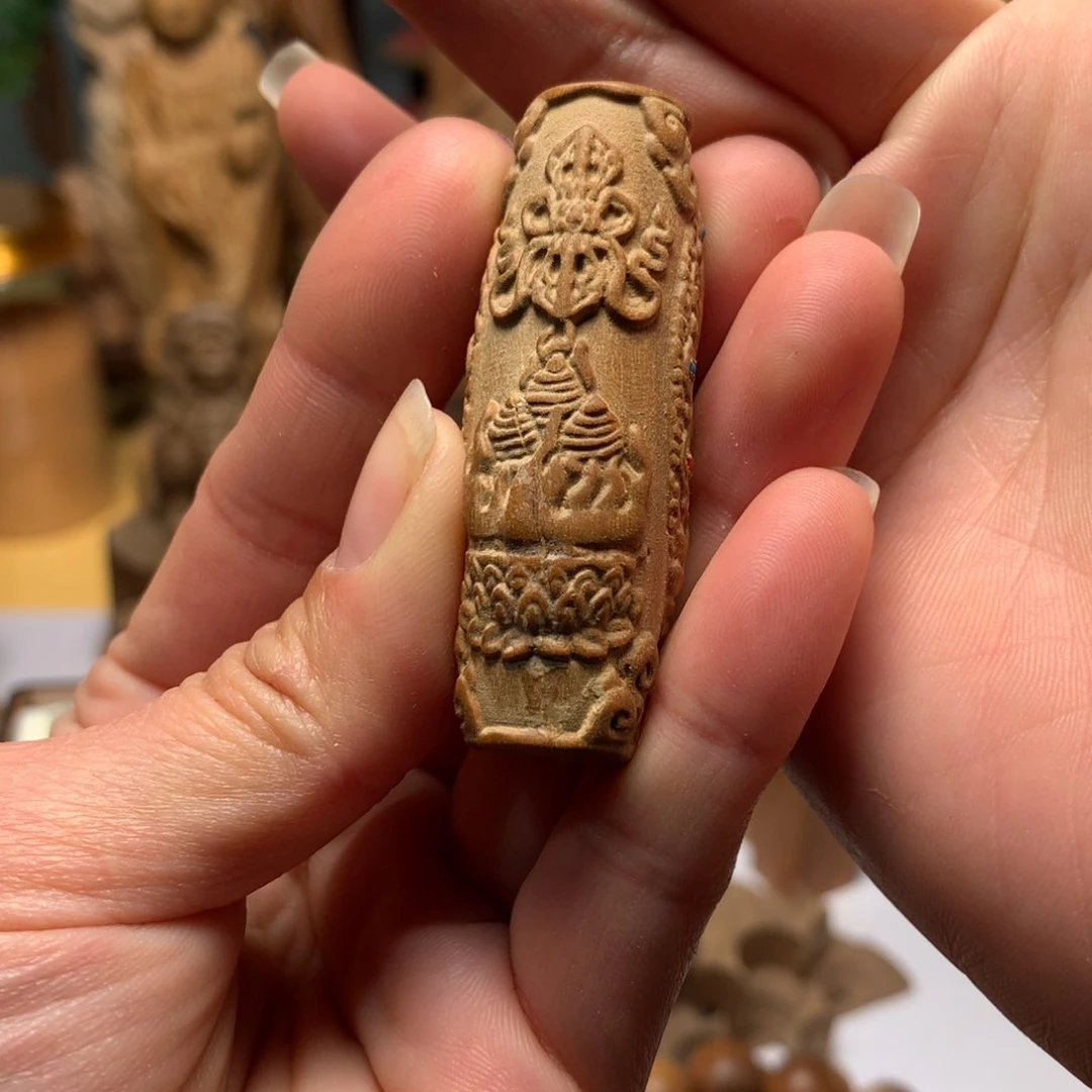 檀香木手串/手链老山檀香黄财神天珠雕刻件微瑕