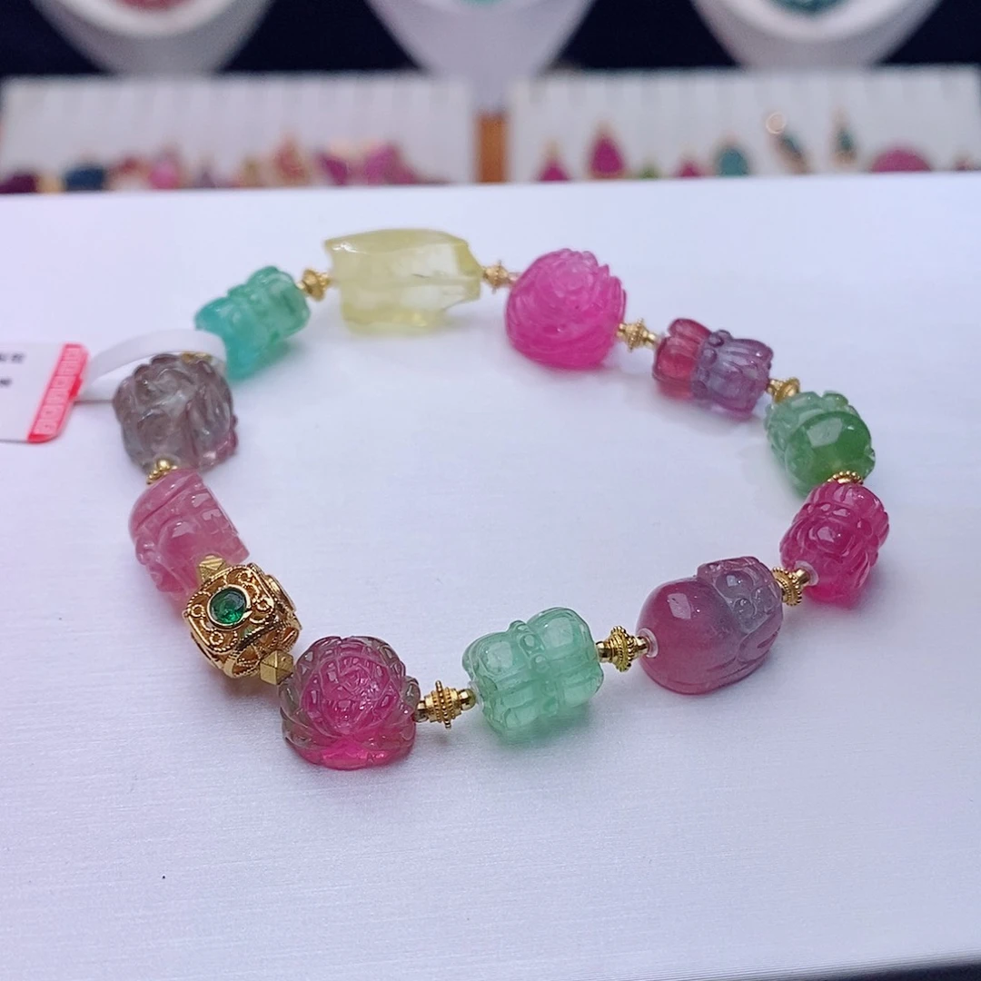 碧玺手链18K金镶嵌碧玺多宝手链