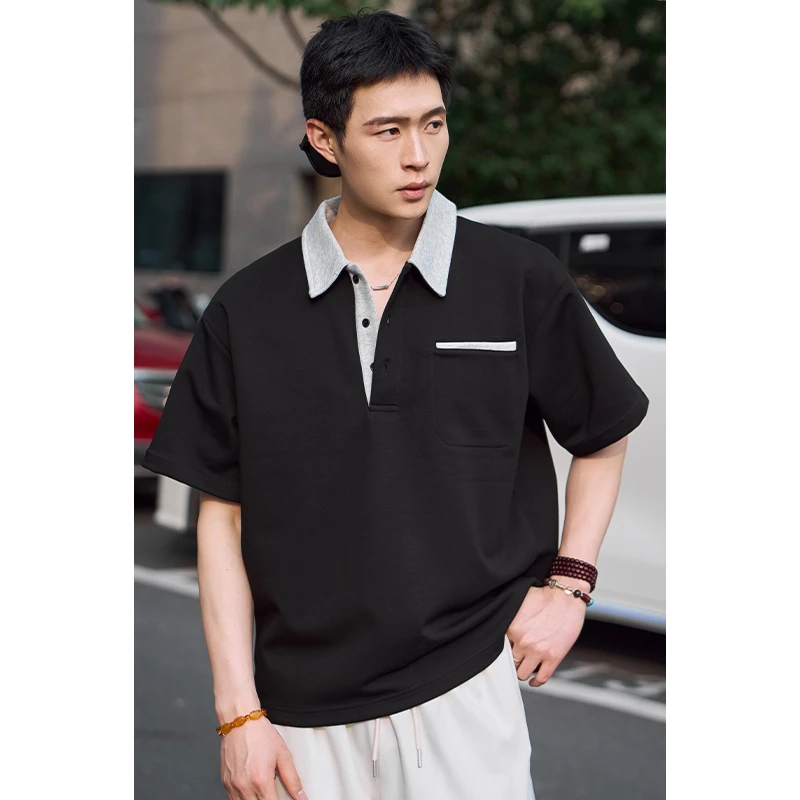 撞色短袖poloPOLO衫男2025夏季新款休闲五分袖体恤上衣HXC2P95799