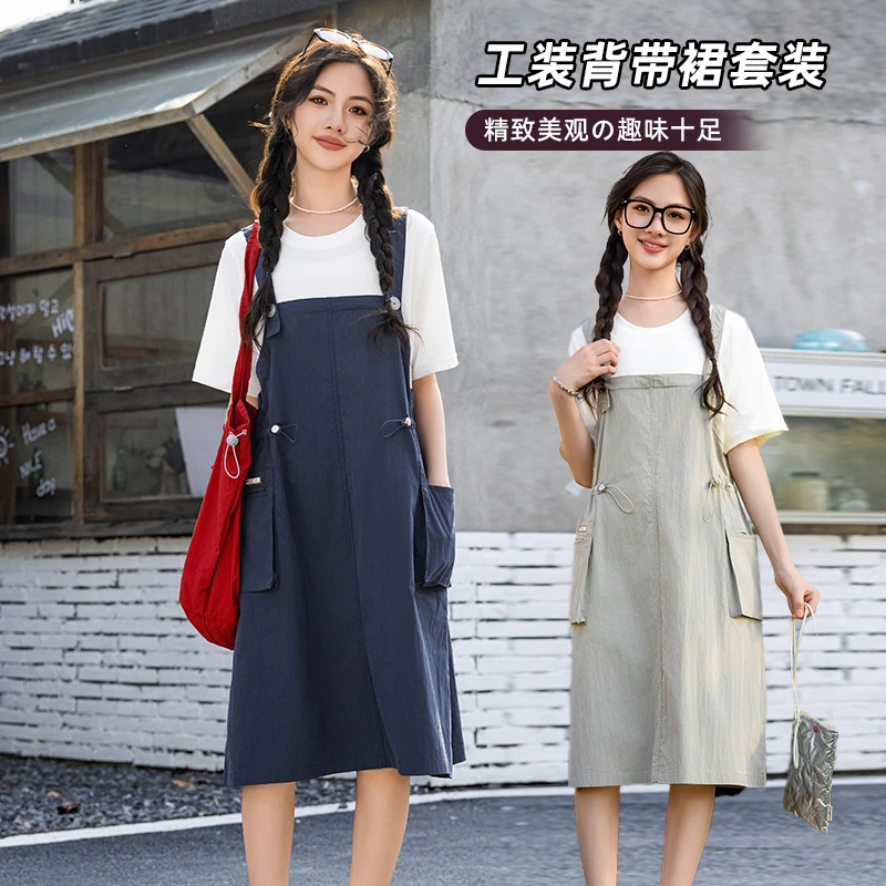 【大口袋连衣裙】女童夏季假两件背带裙2025新款初中学生裙子25109