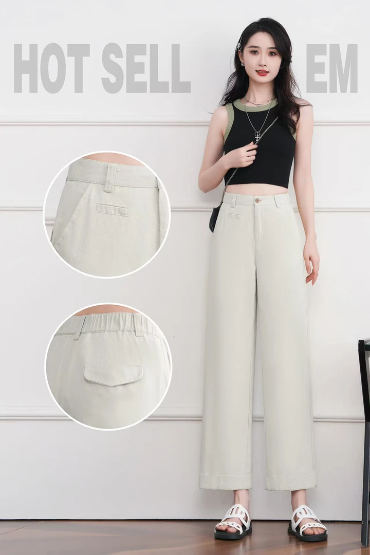 夏季高腰显瘦九分薄款直筒宽松时尚百搭休闲裤9839